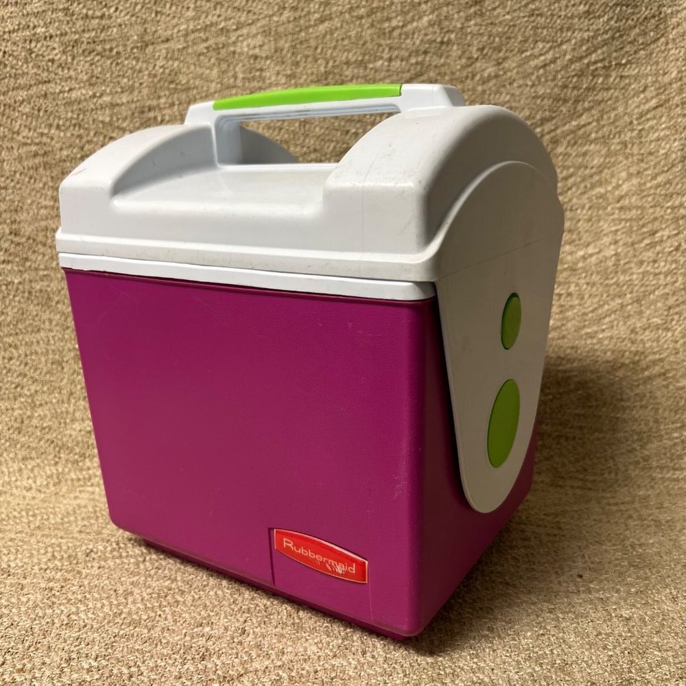 Vtg. Rubbermaid Sidekick Pink,White & Green Plastic Hard Sides Lunch Box- Lockin